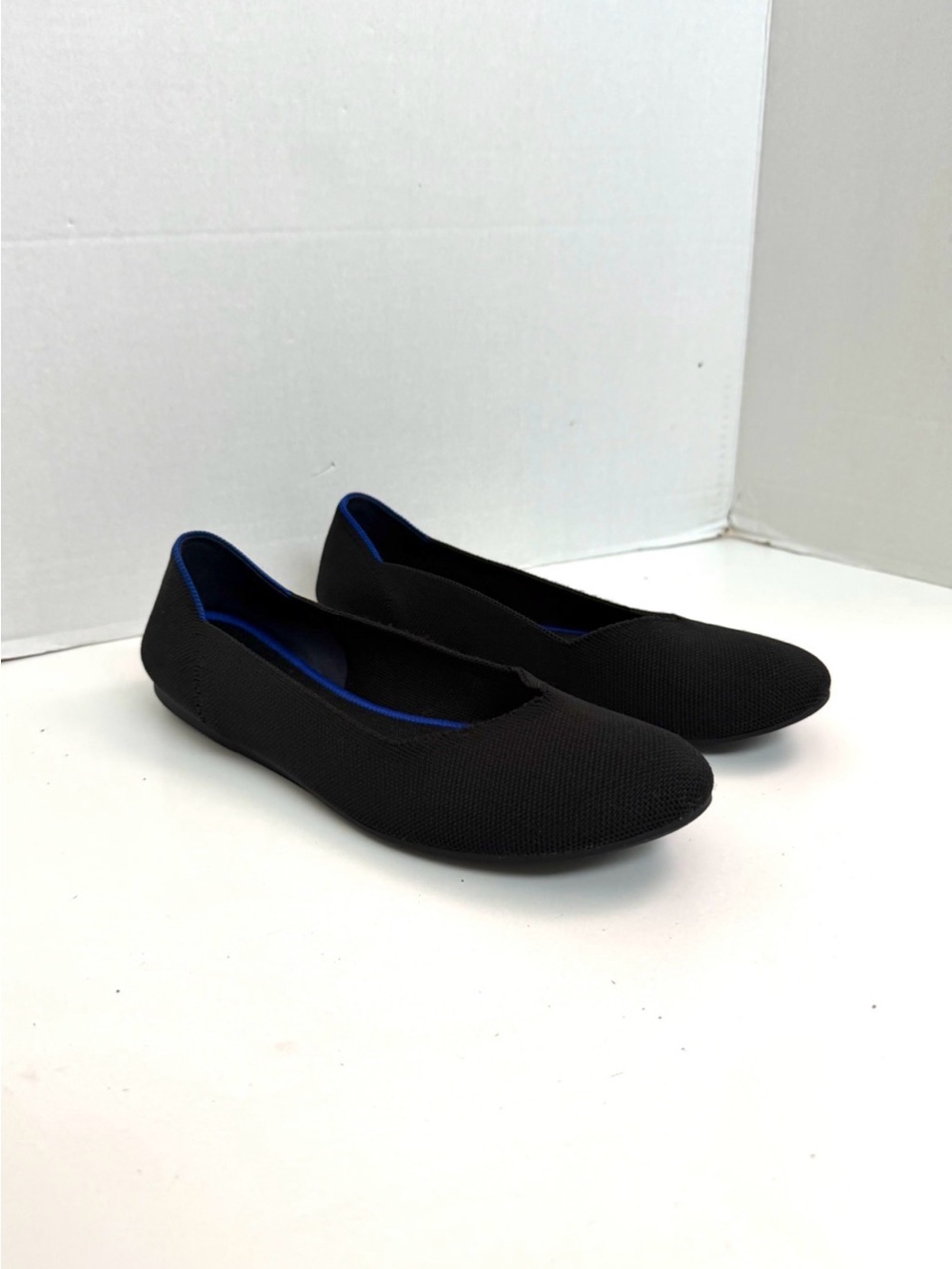 Rothys The Flat Ballet Shoes Round Toe Comfort Travel Washable Black Blue